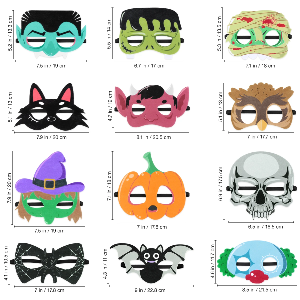 

12pcs Role Play Masks For Kids Halloween Party Costume Props Lightweight Durable Creative Design Cosplay Mask Festival Funny