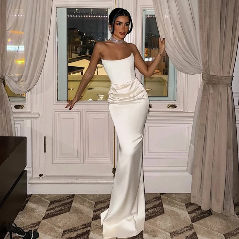 

Eightree White Long Mermaid Wedding Dresses Strapless Floor Length Bridal Dress Women Evening Wedding Ball Prom Gowns Customized