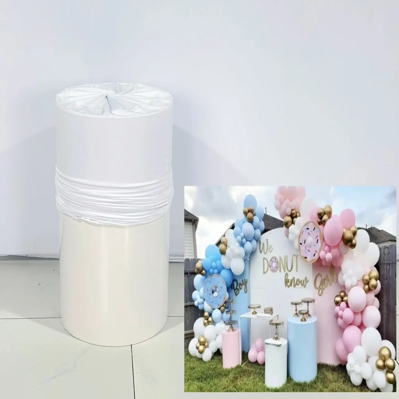 White Solid Color Cylinder Cover for Birthday Parties, Wedding and Baby Shower Decoration Props