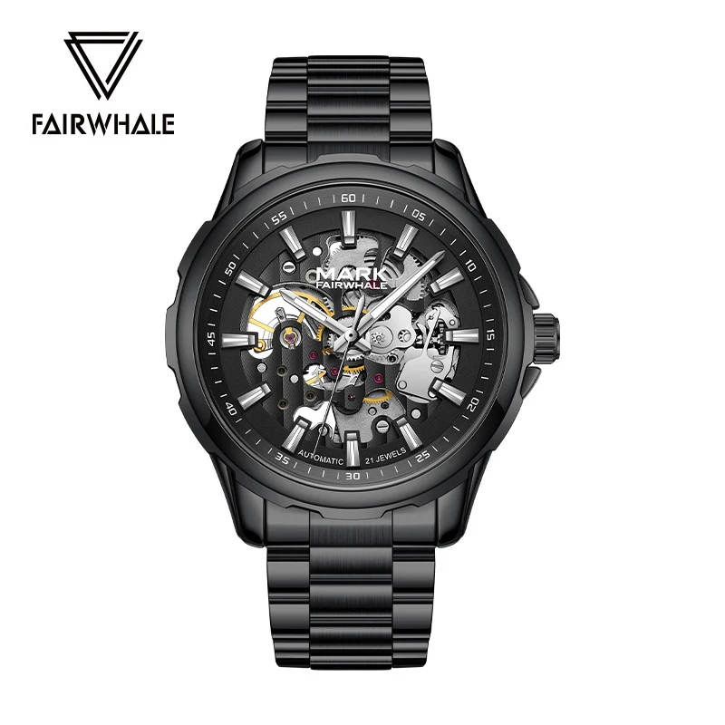 

Mark Fairwhale мужские автоматические часы из нержавеющей стали мужские механические часы светящиеся водонепроницаемые деловые мужские наручные часы со скелетом