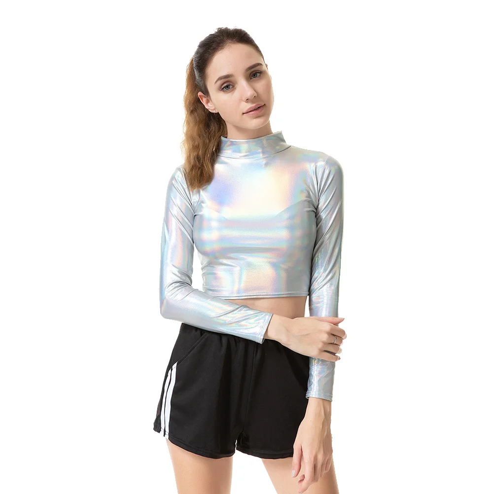 Patent Shiny Bustier Performance Clothes Colorful Long Sleeve Costume Nightclub Cosplay Woman Size Xl Women Bustier