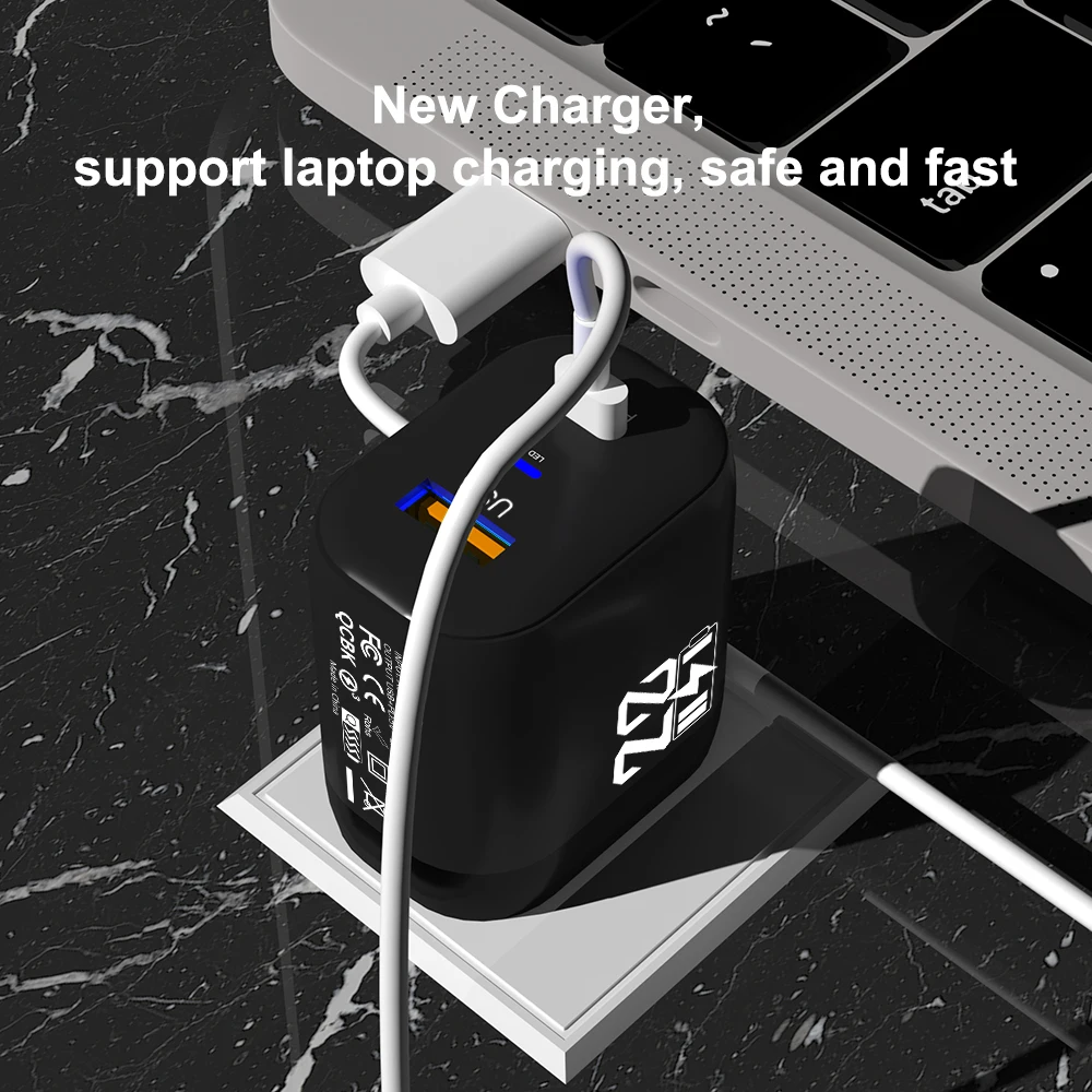 20W USB C Fast Charging PD With LED Display 2 Ports Charger Wall Adapter For iPhone 15 Pro Max Xiaomi Samsung Huawei EU US Plug