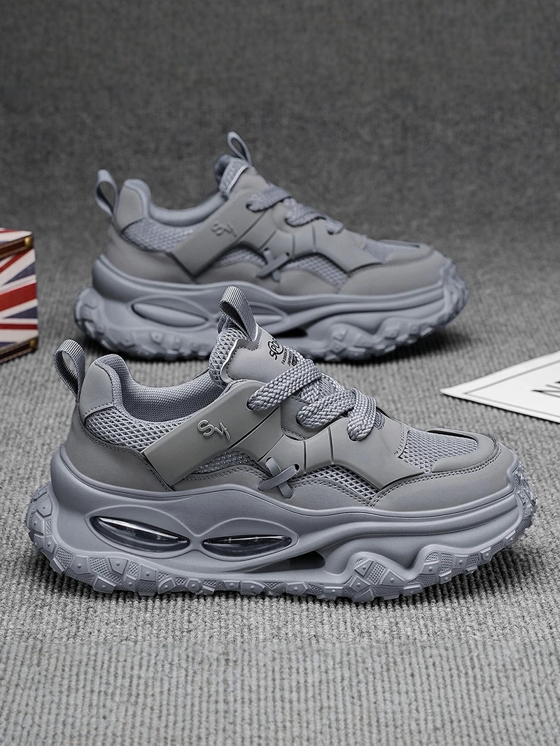 Black Samurai Men's Shoes Breathable Mesh Sporty Casual Shoes with Tire Sole Shock Absorption Increased Height Youth Fashion
