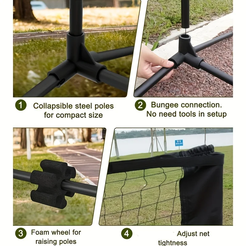 Portable Tennis Net, Stainless Steel Poles, Badminton Net Set, Adjustable Height, Nylon Net with Carry Bag, for Kids Volleyball
