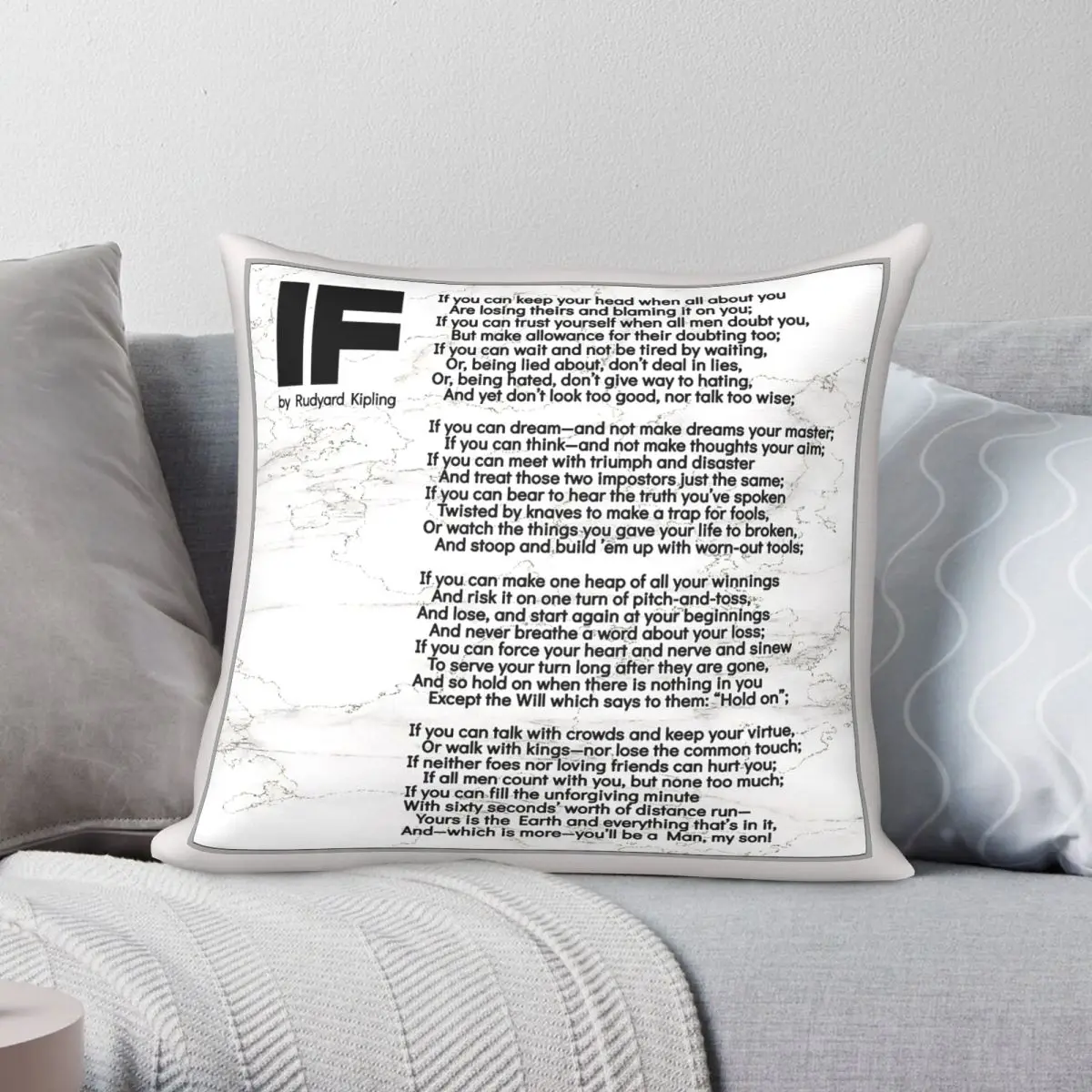 Taie d'oreiller carrée en polyester et lin, motif velours, avec fermeture éclair, décorative, pour canapé, coussin de siège, If Poem By Rudyard Kipling