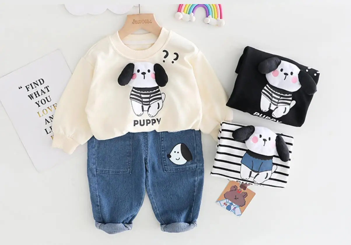 Todder Outfits for Boys Baby Clothes 6 To 12 Months Cartoon Cute Puppy Long Sleeved T-shirts and Pants Two Piece Infant Suits