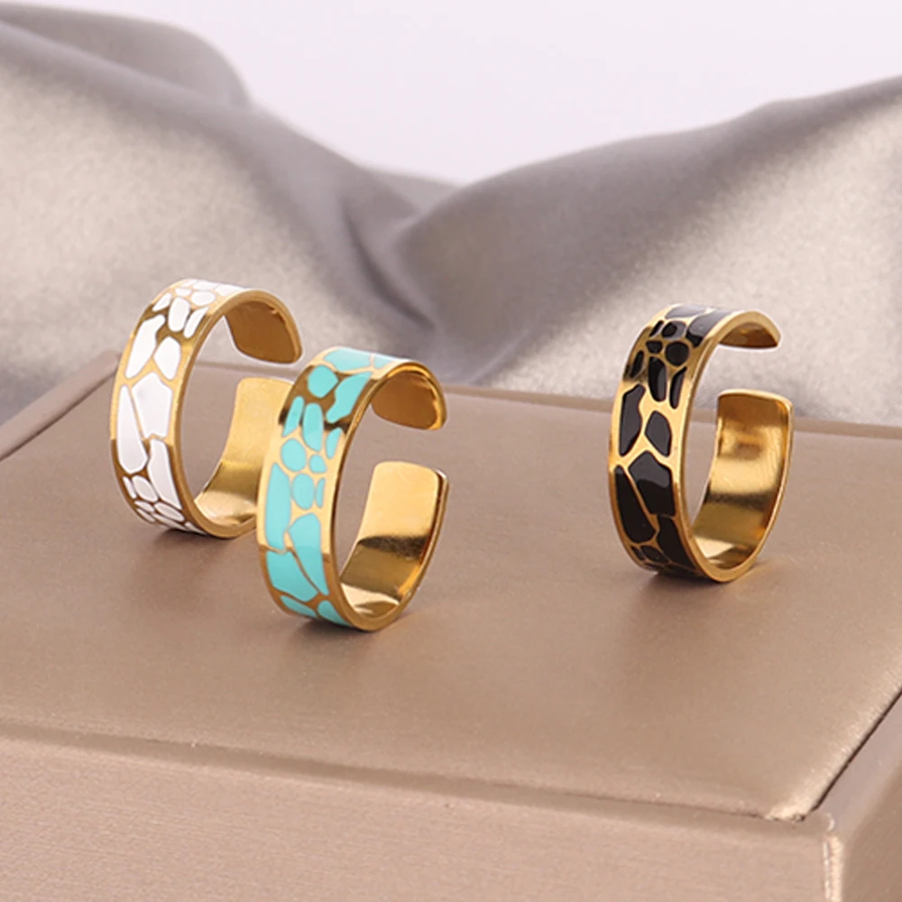 316L Stainless Steel Rings for Women Colorful Wide Open Rings Vintage Geometry Chain Female Rings Jewelry Wholesale