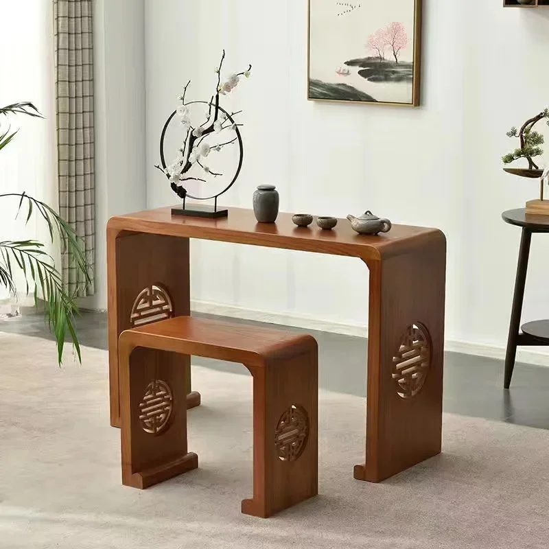 Tongmu Guqin Table and Stool Burnt Tongmu Solid Wood Qin Table Zen Chinese Studies Calligraphy Table Solid Wood Guqin Beginner