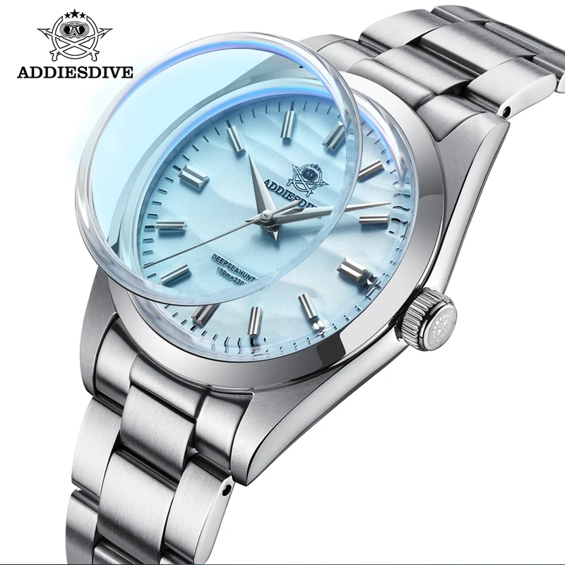 

ADDIESDIVE 36mm Watch For Men 10Bar Diver Bubble Mirror Pot Cover Glass reloj hombre 316L Stainless Steel Quartz Wristwatches