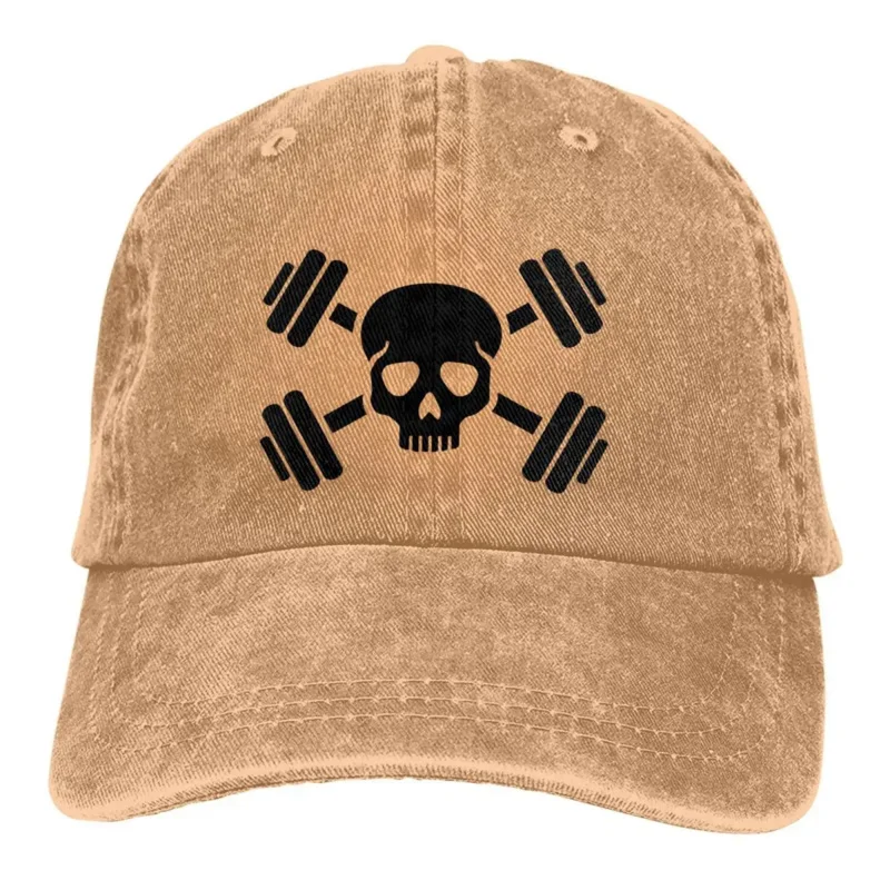 

Washed Men's Baseball Cap Crossed Barbells Skull Trucker Snapback Caps Dad Hat Bodybuilding Fitness Golf Hats