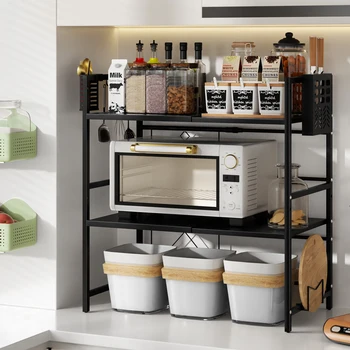 Kitchen Elevated Design Seasoning Rack Microwave Storage RackBilayer Oven Modern Minimalism Kitchen Accessories Organizer 5