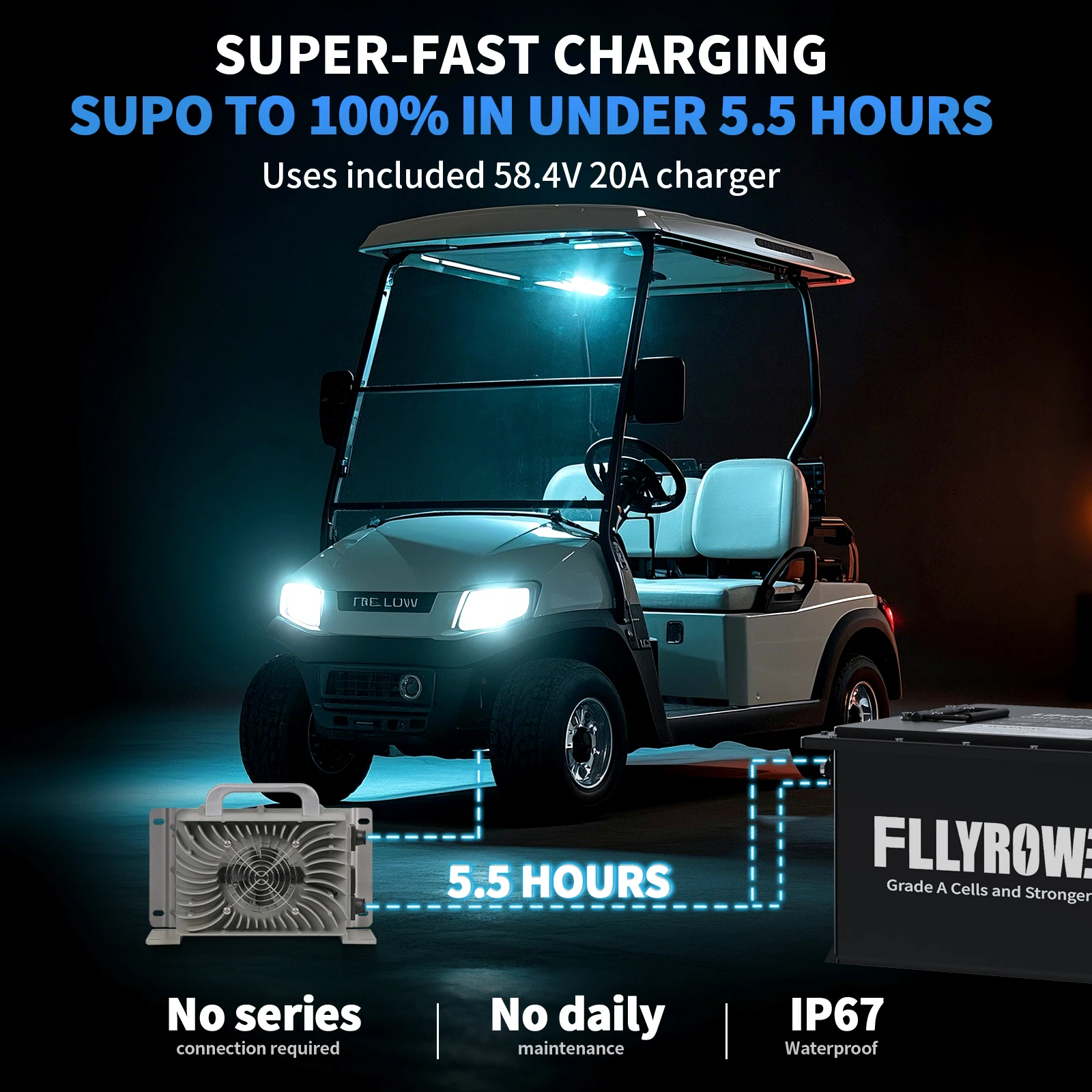 FLLYROWER 48V 105Ah 골프 카트 리튬 L - Lifepo4 Charger 48V 20A 리뷰 및 가격