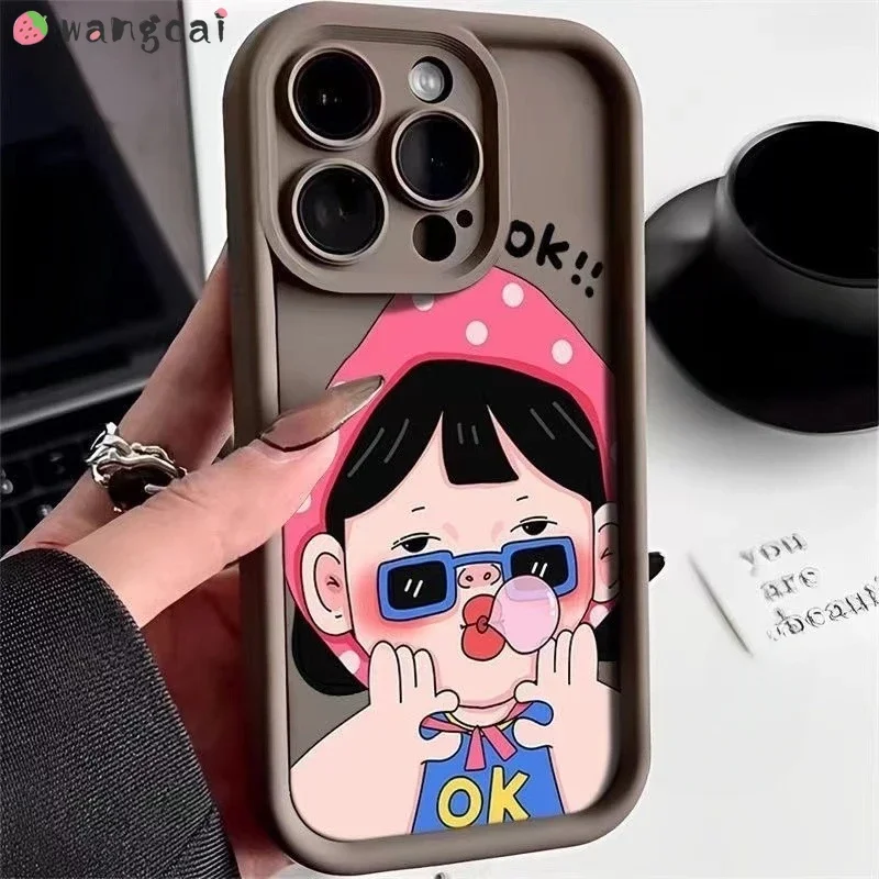 For Redmi Note 13 Pro Plus 12R Pro Note 12 Turbo 8 7 9 Pro Max 10 Lite K50i Phone Cover Girl Sunglasses Blowing Bubbles Cover