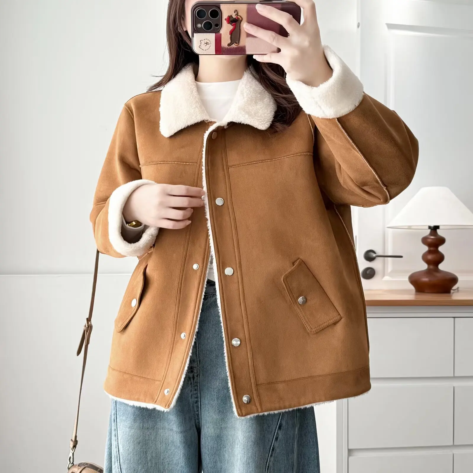 

XXXXL модное женское пальто больших размеров, новинка зимы 2024, повседневная и универсальная утепленная замшевая флисовая куртка, теплый кардиган 2527