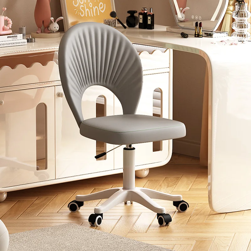 

Cream Aesthetic Makeup Chair for Girls Bedroom Adjustable Swivel Rolling Chair Ergonomic Computer Chairs Simple Office Furniture