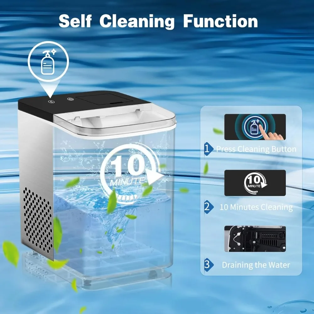 Ice maker countertop, portable chewing ice machine with timer, 40 pounds/24 hours, self-cleaning