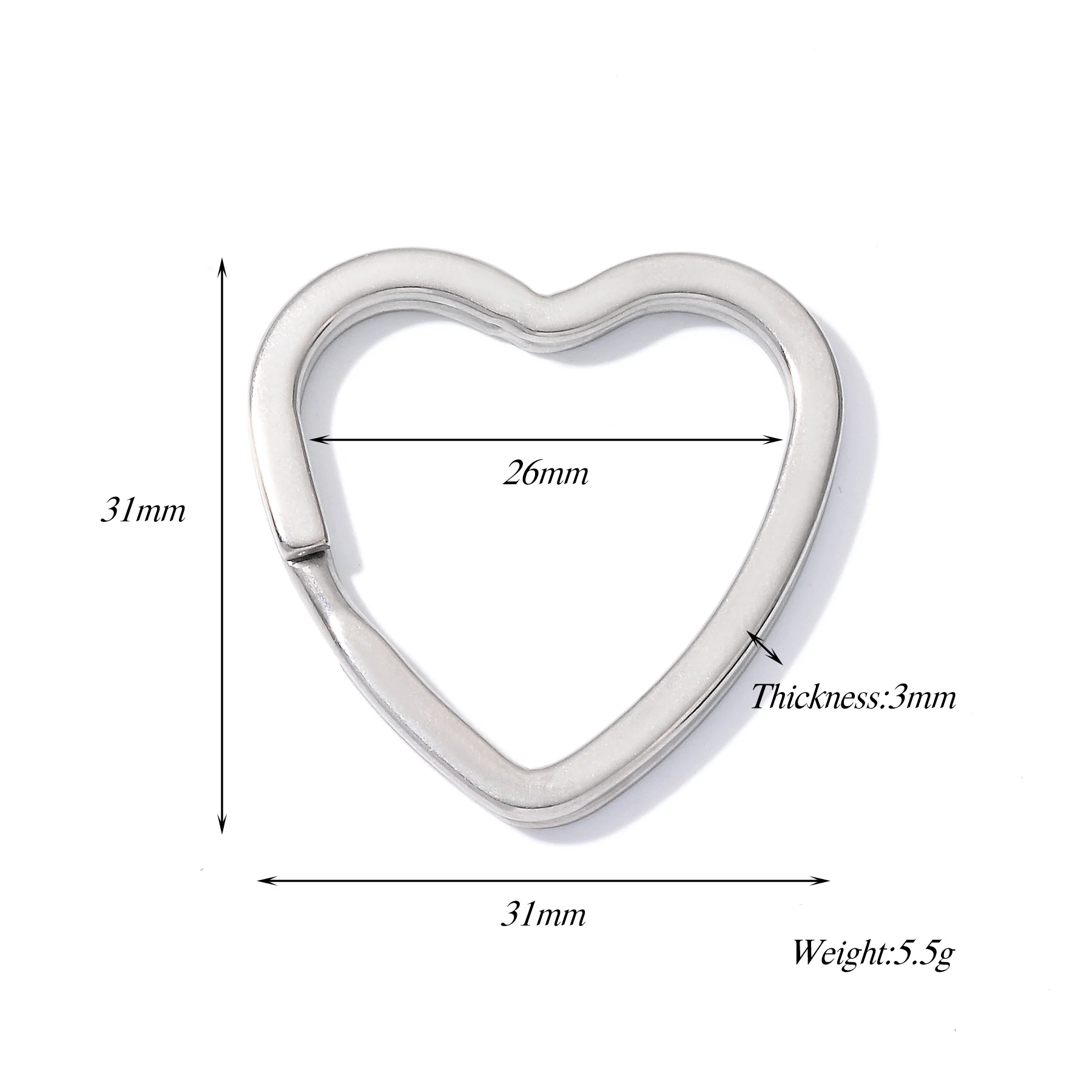 10 Stück/Lot Herzförmiger Schlüsselring aus Edelstahl, spiegelpoliert, Schlüsselhalter, geteilter Ring, DIY-Schlüsselanhänger – Detail 1