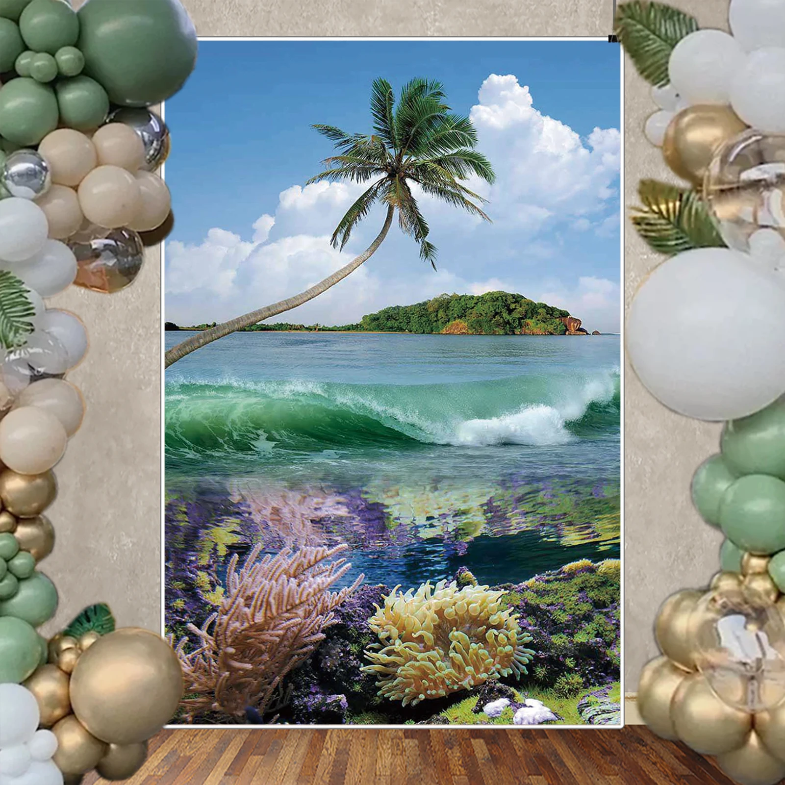 MOON.QG тропический приморский пляж фон Гавайский день рождения фото фон вечерние у бассейна океан Луау помолвка свадебный фон