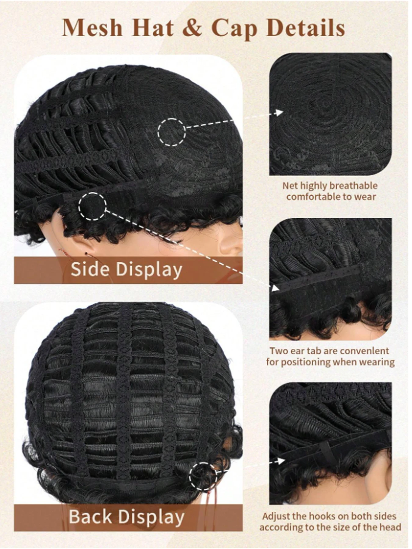 Cut Short Curly Wigs for Women, Synthetic Full Wigs with Bangs, Glueless Daily Wear And Go, Black Color, Heat Resistant, Beginne image 5