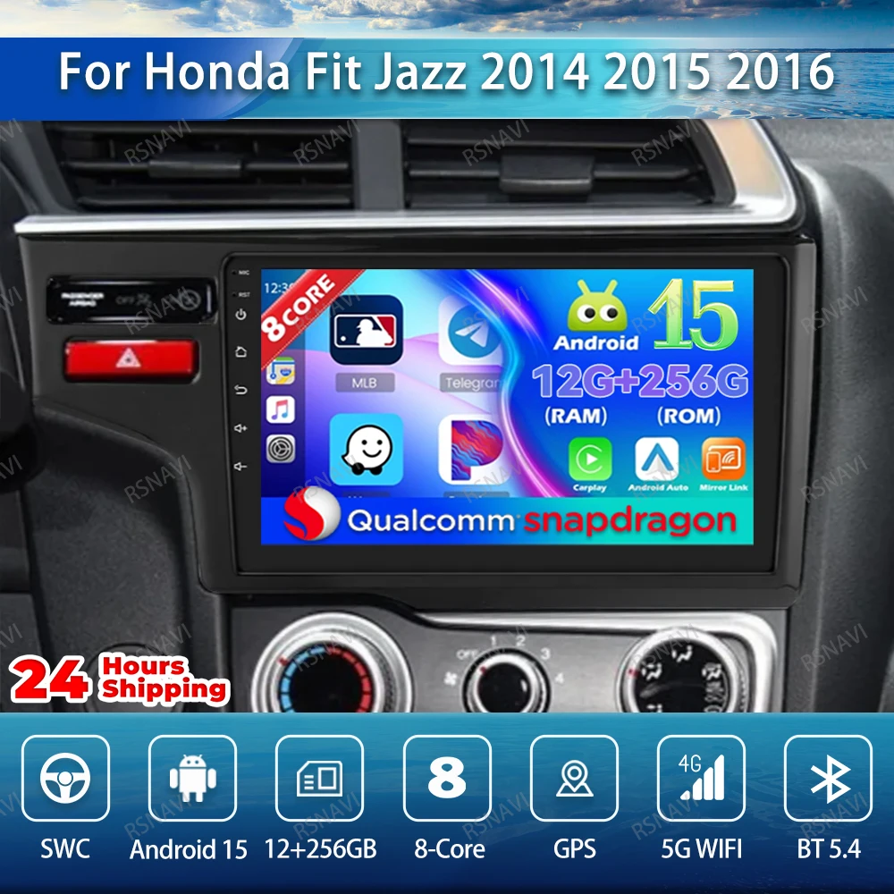 أندرويد 15 راديو السيارة لهوندا صالح جاز 2014 2015 ستيريو الوسائط المتعددة فيدو لاعب DSP Autoradio نظام تحديد المواقع اللاسلكية Carplay السيارات QLED BT