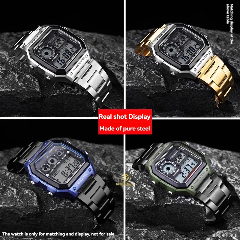 AE-1200 18mm Solid Stainless Steel Strap for Casio AE1200 AE-1200wh/1300/1500 A158 A168 F-91w SGW-300 Precision Steel Watchband