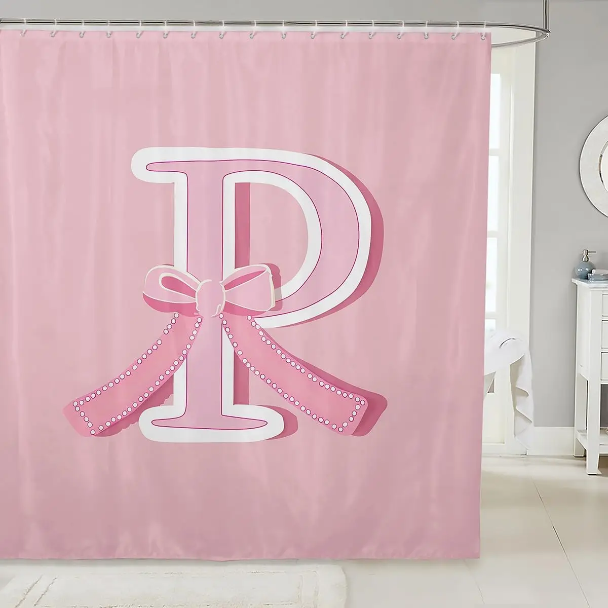 

Декоративная занавеска для душа 180x180 см с розовой буквой R и бантом, персонализированная монограмма для девочек, набор для ванной комнаты, серия Dreamy Bow