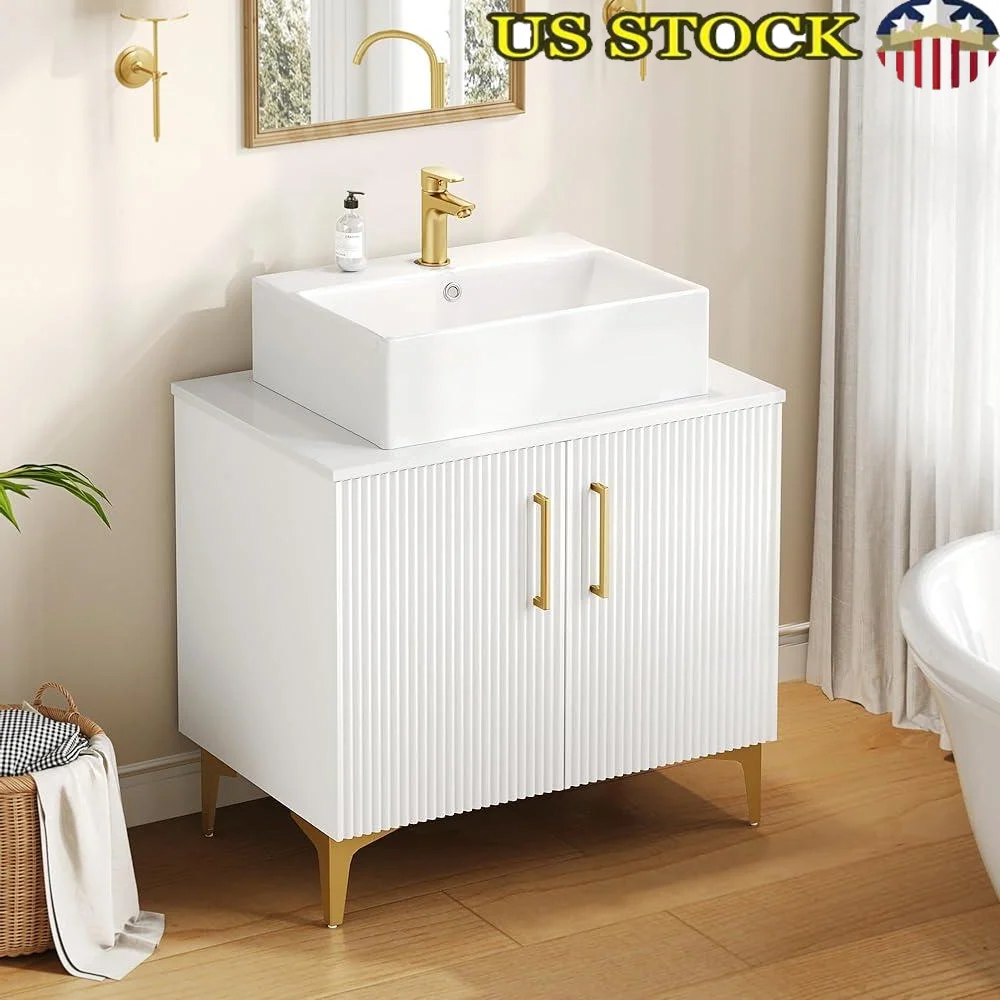 

30-дюймовый туалетный столик для ванной комнаты с раковиной, комбинированный шкаф для хранения, прочная керамическая столешница, спеченный камень, мягкое закрытие, простая сборка