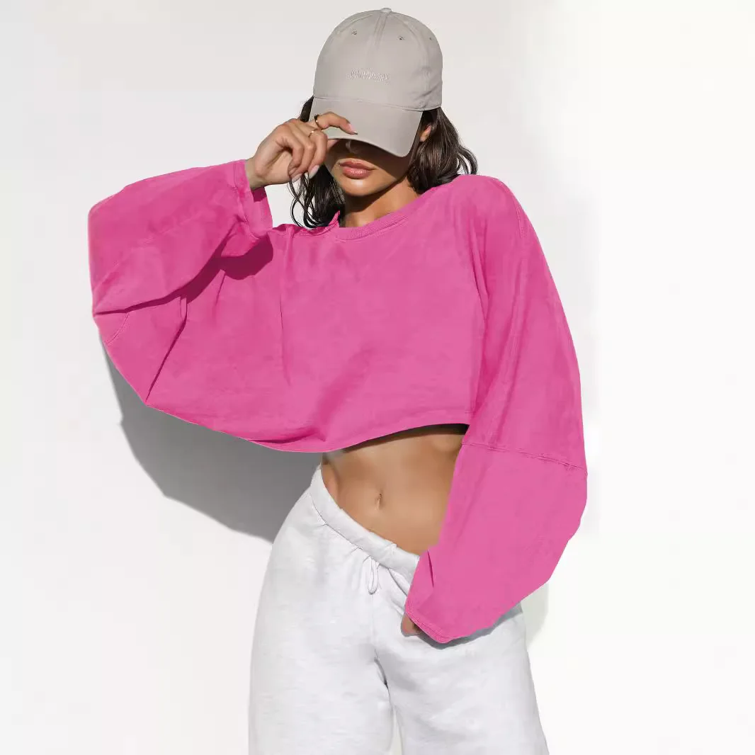 Suda corta tipo top para mujer, estilo casual urbano, cómoda mezcla de aodón, sor regular para otoño.