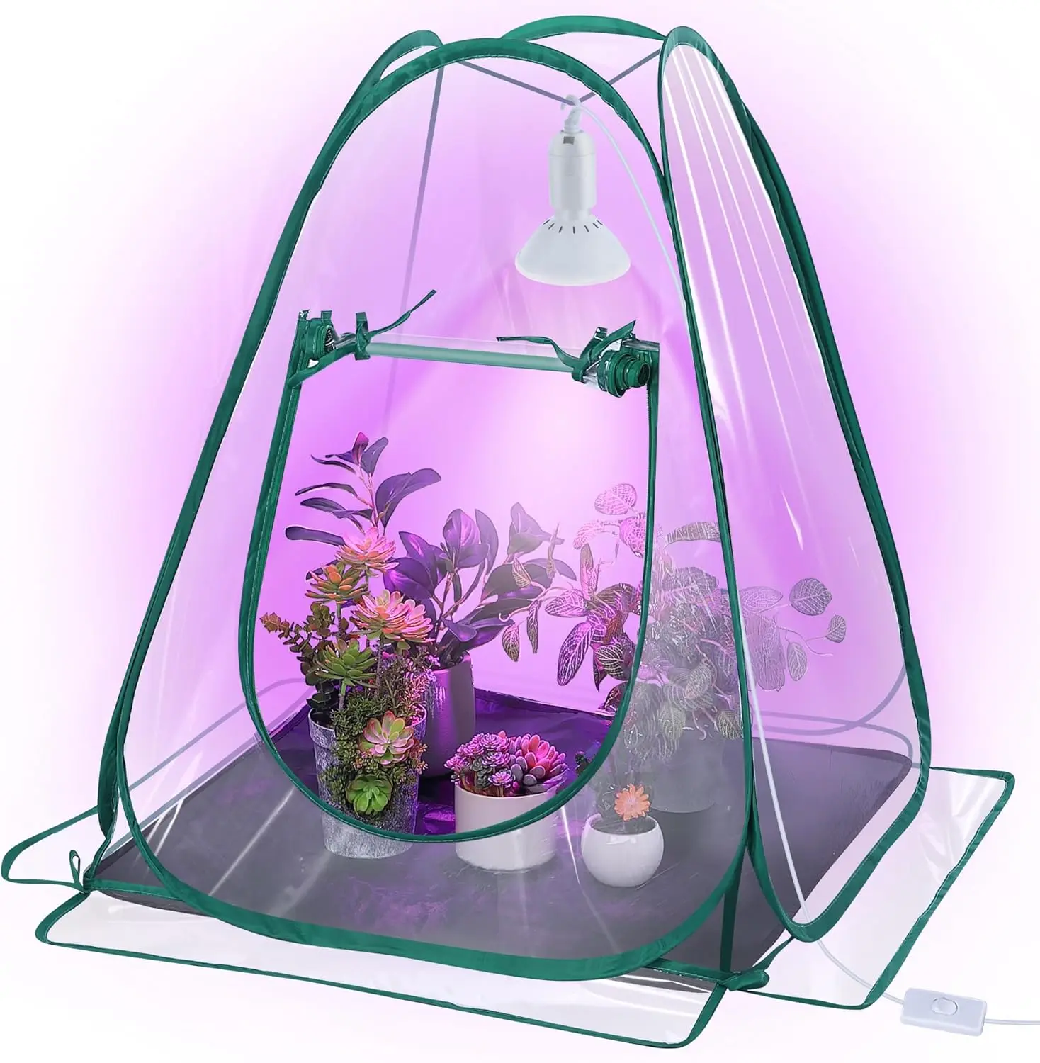 

Mini Greenhouse with 10W 200 LED Grow Light Bulbs for Indoor, 27" x 27" x 30" Pop Up Small Greenhouse Cover with Bottom W