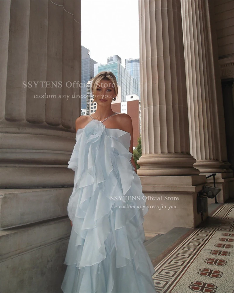 SSYTENS licou cou robes de bal en mousseline de soie volants plage robes de soirée élégante dame robes de soirée فساتmavera personnalisé