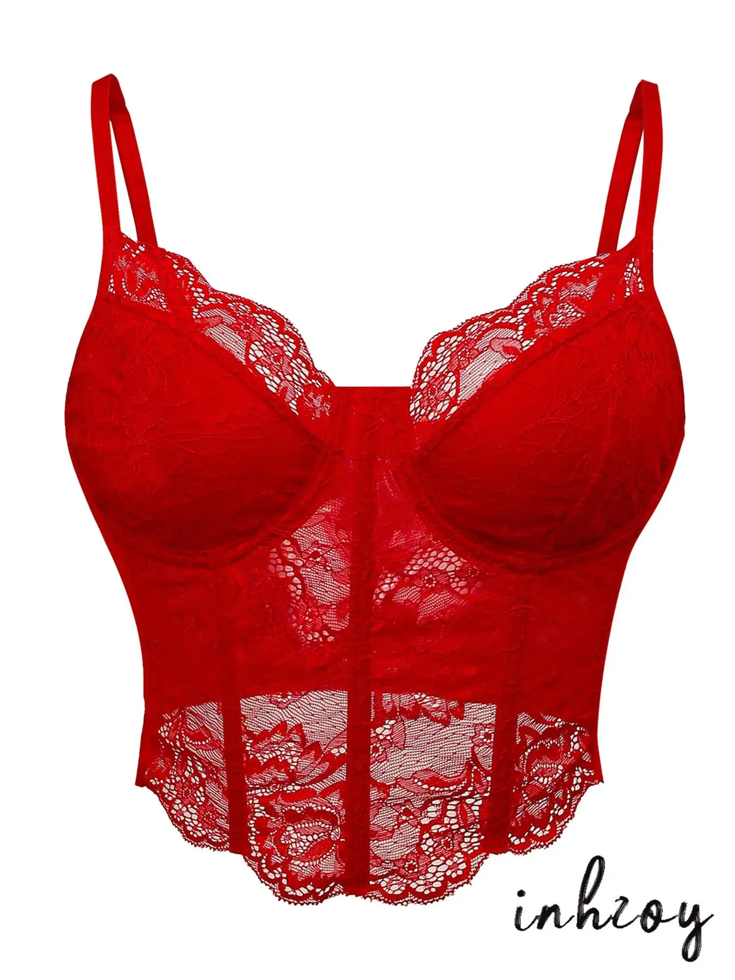 

Sexy Lace Womens French Floral Lace Camisole Spaghetti Straps Push Up Bustier See Through Corset Sling Gothic Crop Tops for Club