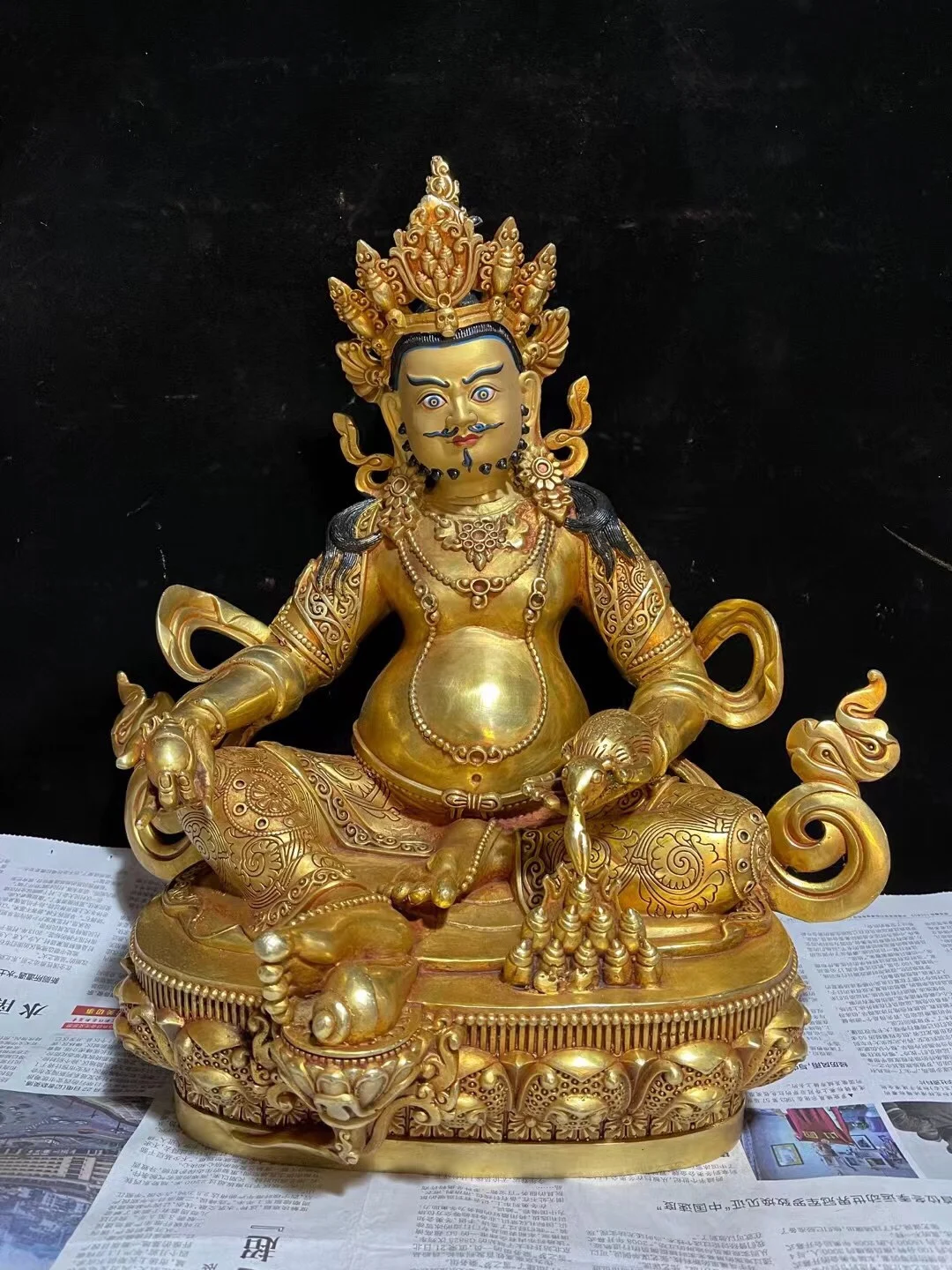 Tibetan craft 15 inch 50cm pure copper gilding Manjusri green Ami Sakyamuni statue ornaments