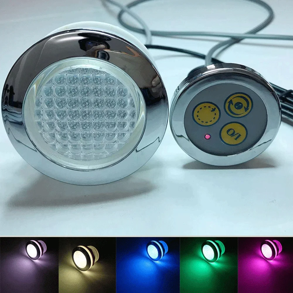 RGB Underwater Bath Light AC12V 100mA 68MM Chromium Plating Face Colorful Surface Submersible LED Pool Lights LED Bathtub Lamp