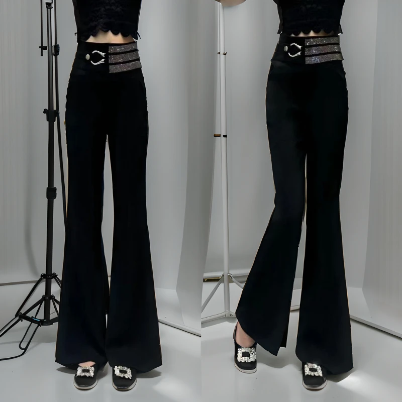 

Новые модные универсальные повседневные брюки 2025 года, приталенные, с высокой талией, из тяжелой драпированной ткани, слегка расклешенные, женские