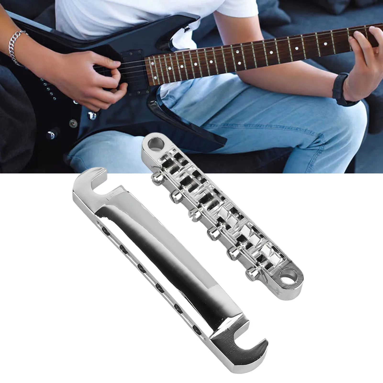 

Guitar Bridge Set Stop Bar Tailpiece 6 Strings Electric Guitar Zinc Alloy Bridge Tailpiece Kit For LP