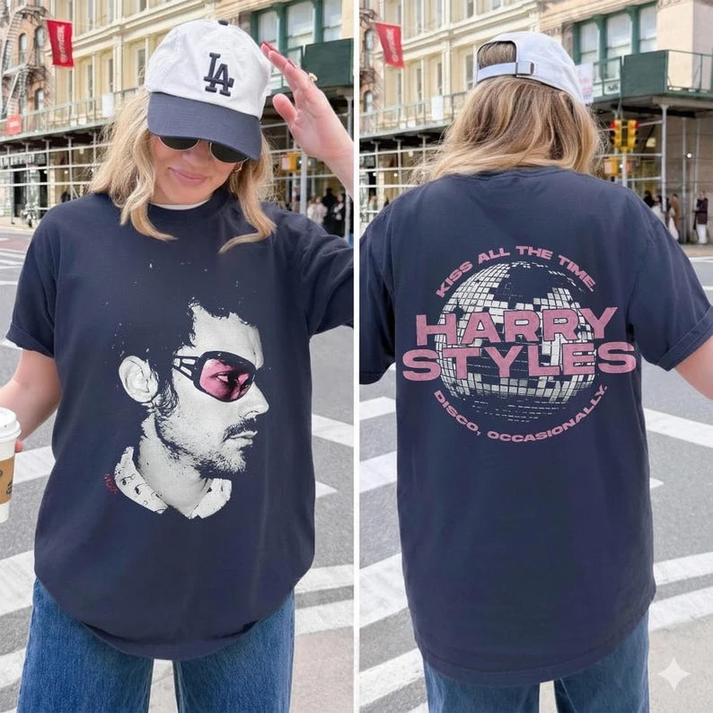 Summer Hot Harry Styles Shirt Retro Kiss All The Time Disco Ball Tee Gothic Cotton Oversized Top Lightweight Breathable Clothes