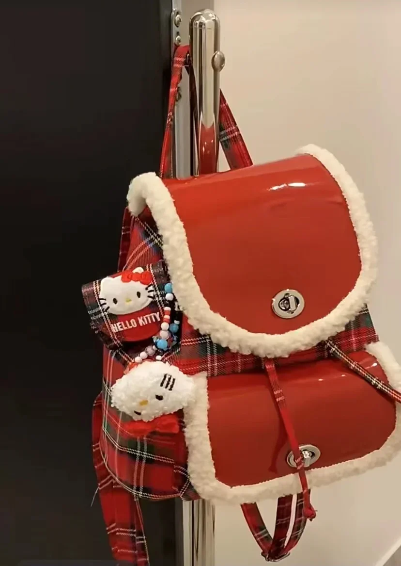 

Hello Kitty Sanrio Mochilas Christmas , Red Festive Cute Backpack, Korea Style, Travel Makeup Storage Bag, Girls' Gifts