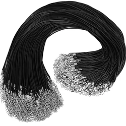 50Pcs Premium Leather Necklace Chains Bracelet Cord with Clasps for Pendants, Bulk Waxed Rope Necklace String, Black , 18