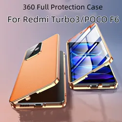 Redmi Turbo3 Xiaomi POCO F6 360 용 케이스 Redmi Turbo3 POCO F6 양면 보호용 전체 강화 유리 가죽 커버