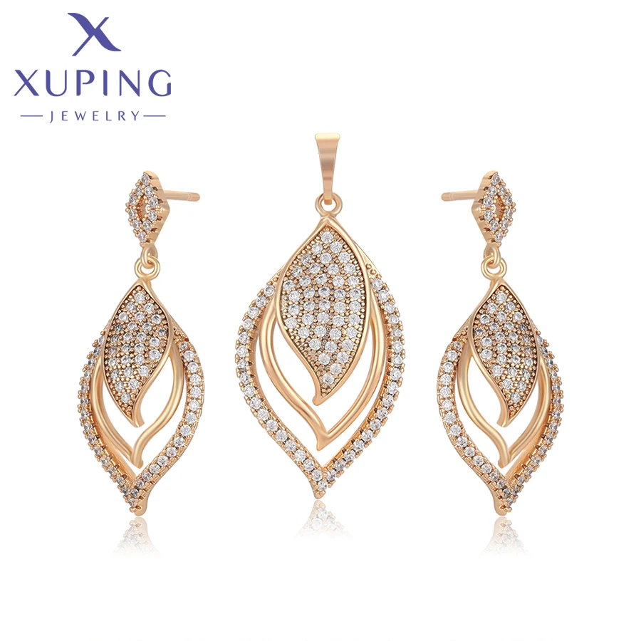 Xuping Jewelry New Fashion Gold Color Pendant Necklace Earrings for Women Set Party Gifts 14SET268232