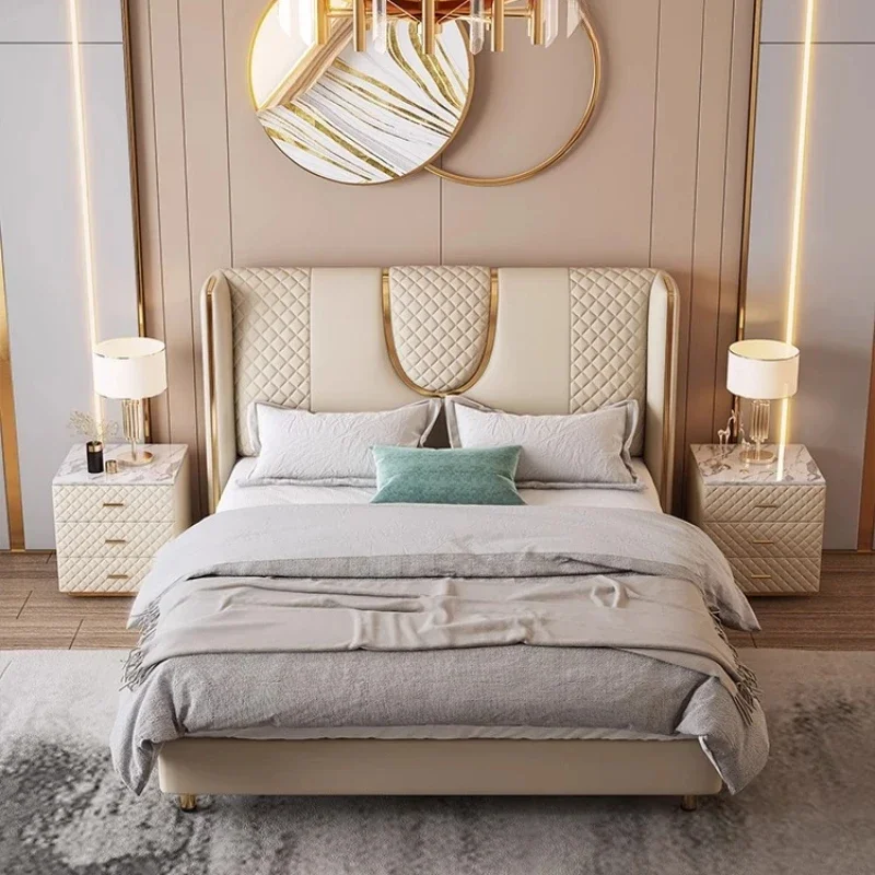 سرير مزدوج مرتفع كبير حديث للأميرة مصنوع من الخشب الفاخر بتصميم أرضية سرير بشري للنوم أثاث موبليس بارا دورميتوريو الاسكندنافي