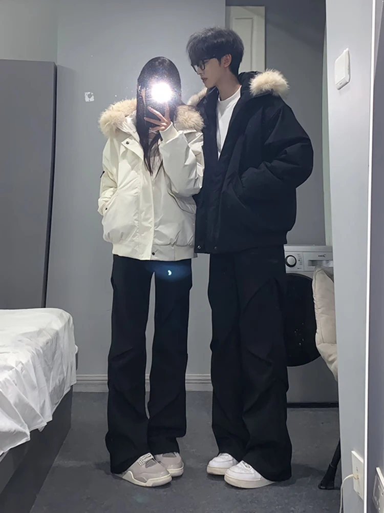 Хлопковая куртка с капюшоном в стиле ретро в американском стиле и меховым воротником для мужчин и женщин, зимняя теплая верхняя одежда, пальто для пар