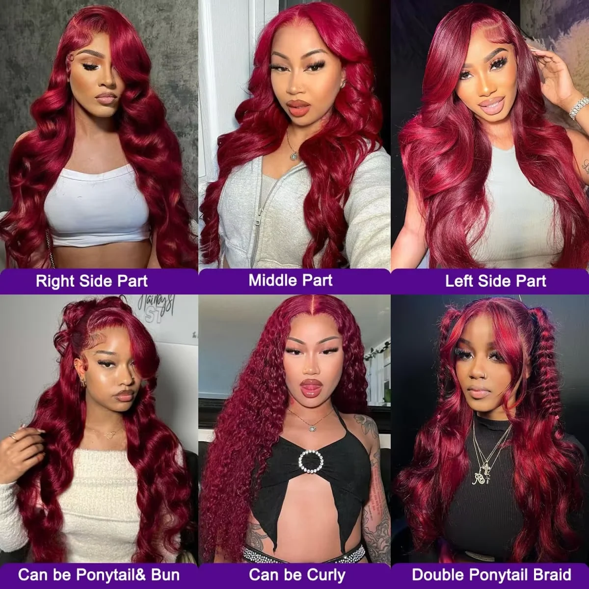 30–34 Inch 99J Burgundy Body Wave Human Hair Wigs Brazilian 13x6 HD Transparent Lace Frontal Wig Wet and Wavy Lace Front 100% Human Hair Wig image 8