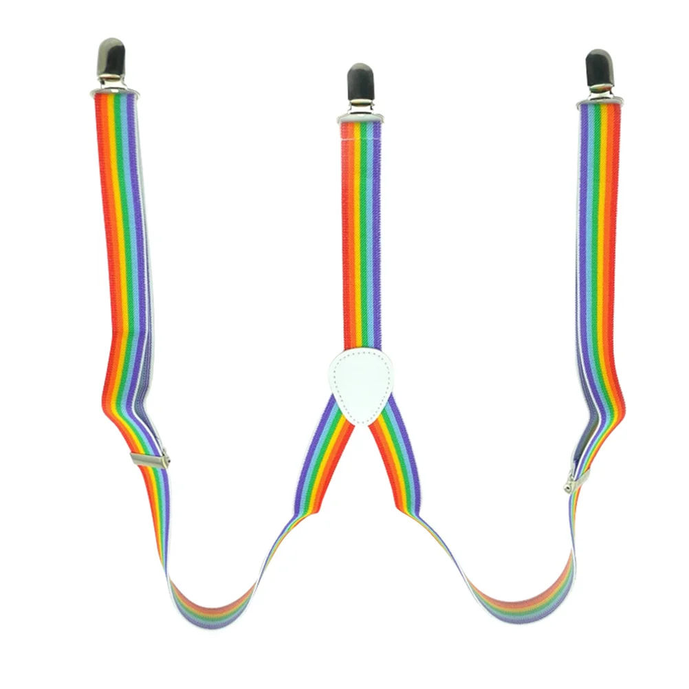 

Colorful Rainbow Y-Shape Suspenders 3 Clips Adjustable Elastic Clip Suspenders Unisex Pants Braces Fashion Accessory
