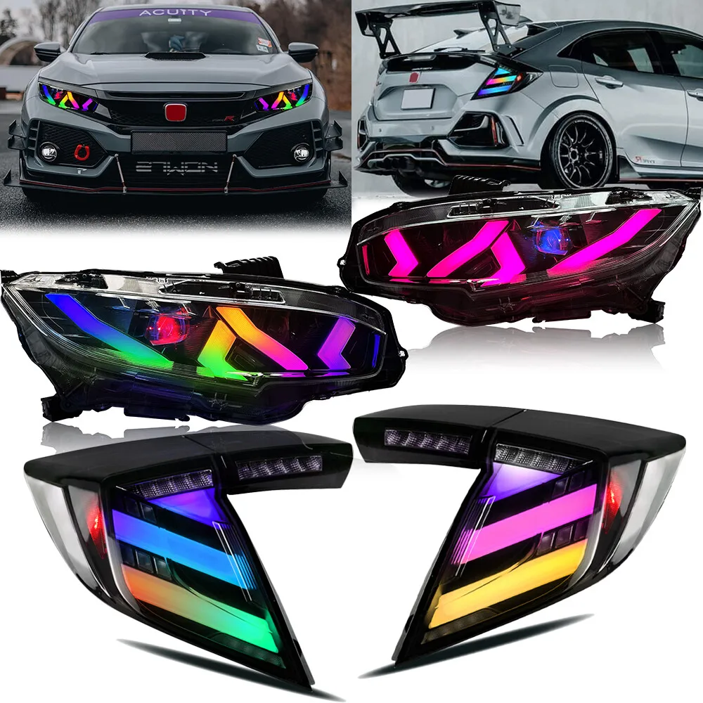 

1Set RGB LED Headlight Tail Light For Honda Civic Hatchback 2016-2021 Lamps Assembly Turn Signal Front Head Lamps