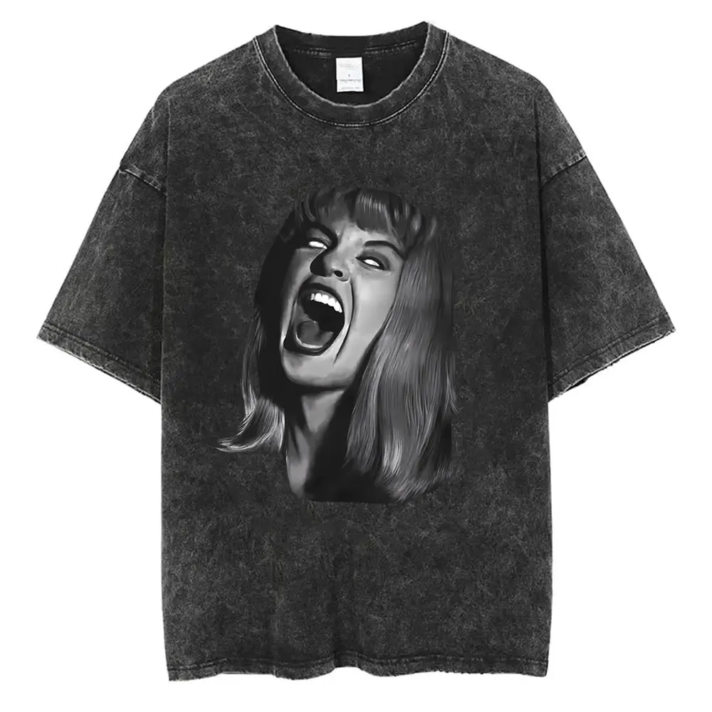 

Washed Vintage TV Play Twin Peaks T-shirt Men Women Casual High Quality Cotton T Shirt Men's Retro Oversized Short Sleeve Tees