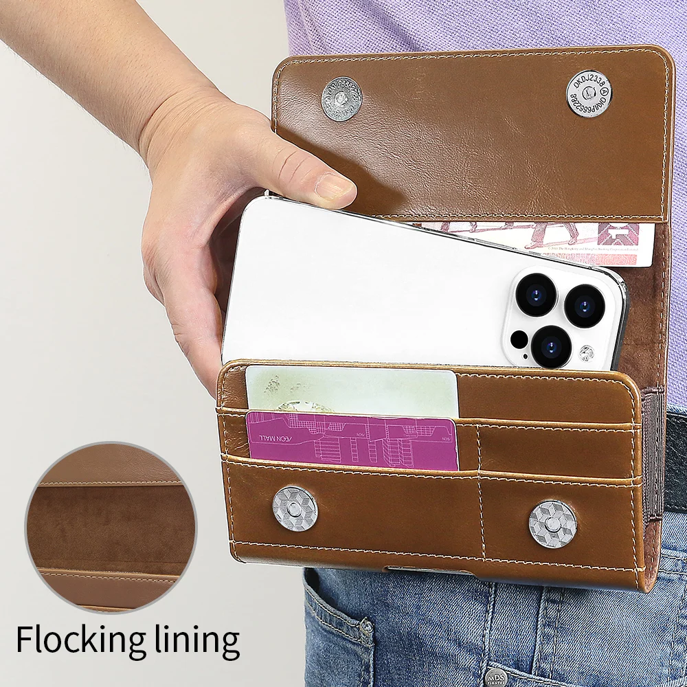 Universal Horizontal PU Leather Phone Pouch with Belt Clip Holster - Waist Bag for Cell Phones Dual Case Holder For iPhone 17 view 2