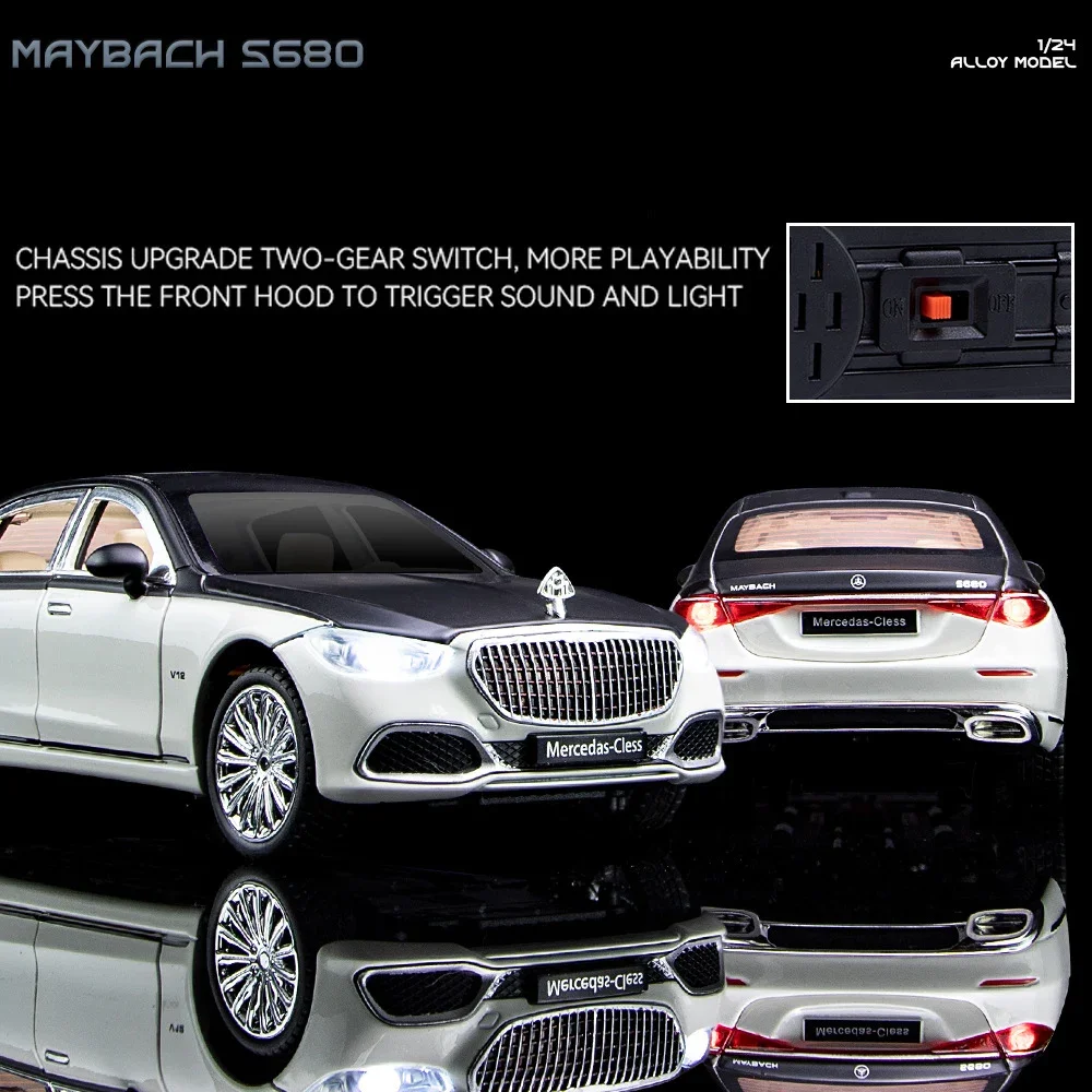 1:24 simulazione Benz Maybach S680 berlina modello di auto ornamenti suono e luce tirare indietro lega giocattolo auto ragazzo collezione regalo