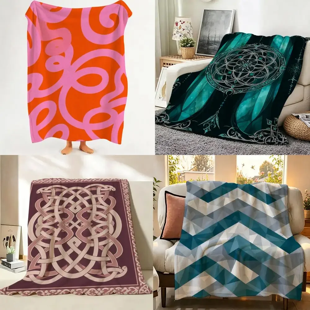 Vibrant Retro Pink and Orange Swirl Throw Flannel Throw Blanket Suitable warm for Sofa、Living Room、Bedroom soft