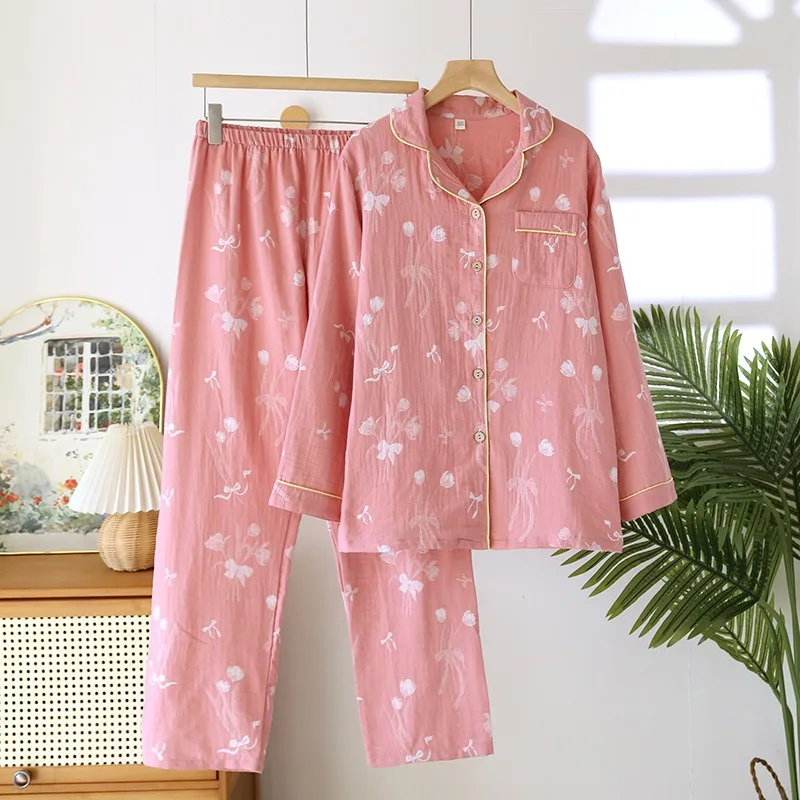 Otoño/primavera nueva ropa de dormir para mujer, pijamas para dormir, ropa con estampado Floral, ropa de descanso de manga larga, ropa para el hogar, traje informal suelto